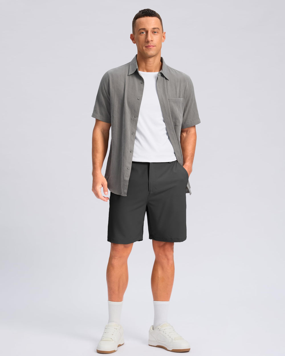 Pudolla charcoal shorts pocket-closeup displaying 3 pockets for golf balls and gloves