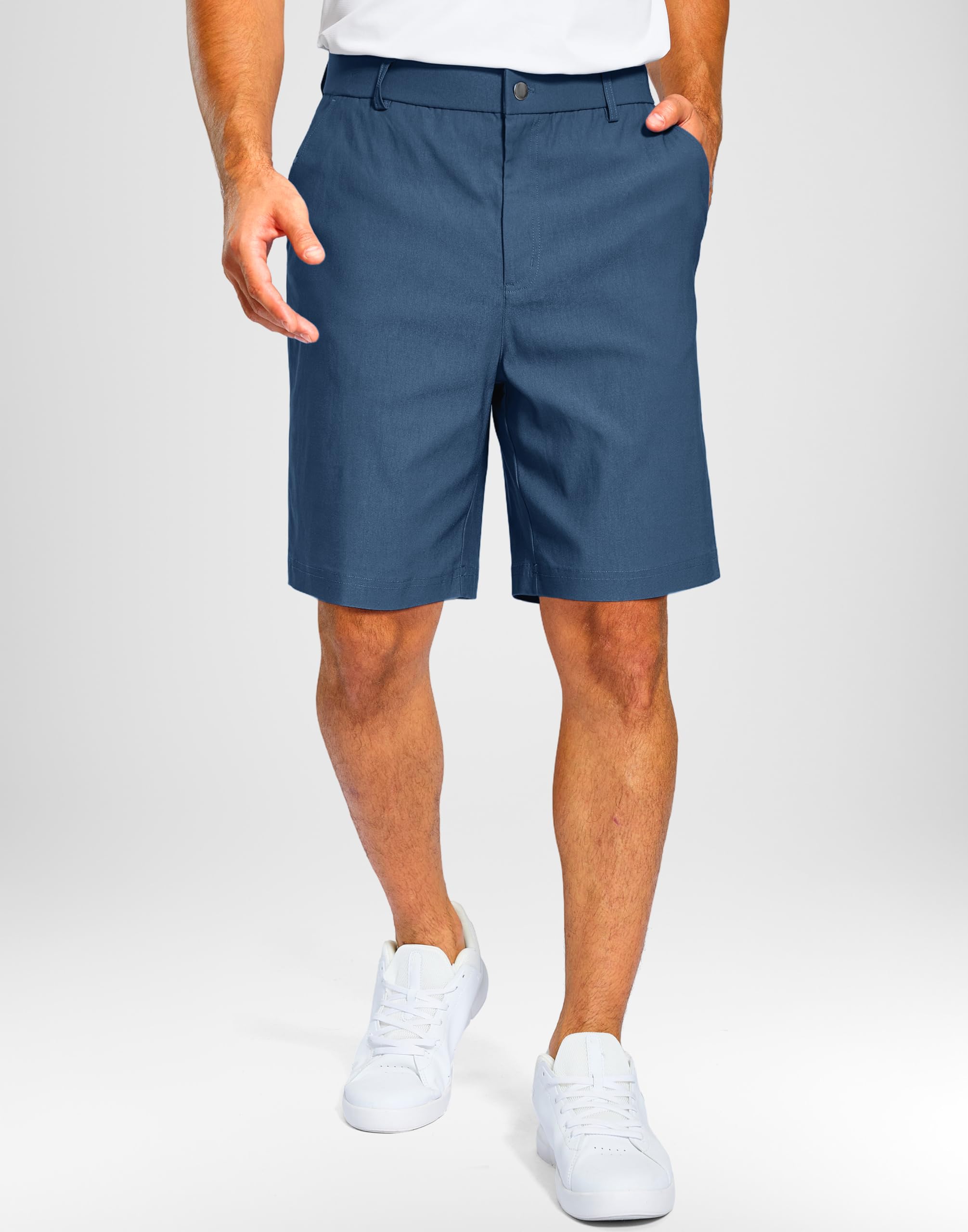 Pudolla golf shorts 9-inch inseam elastic waistband for comfortable movement