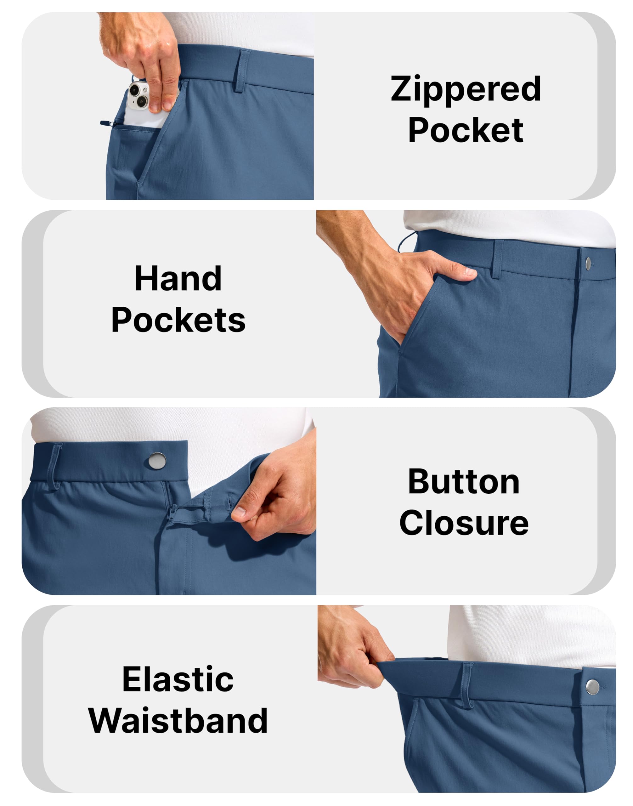 Pudolla slate-blue shorts on model highlighting versatile on-and-off course