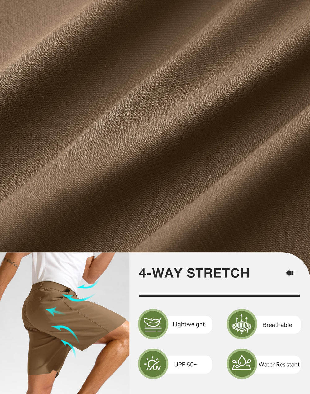 Pudolla shorts 9-inch inseam provides extra coverage for dressier looks.