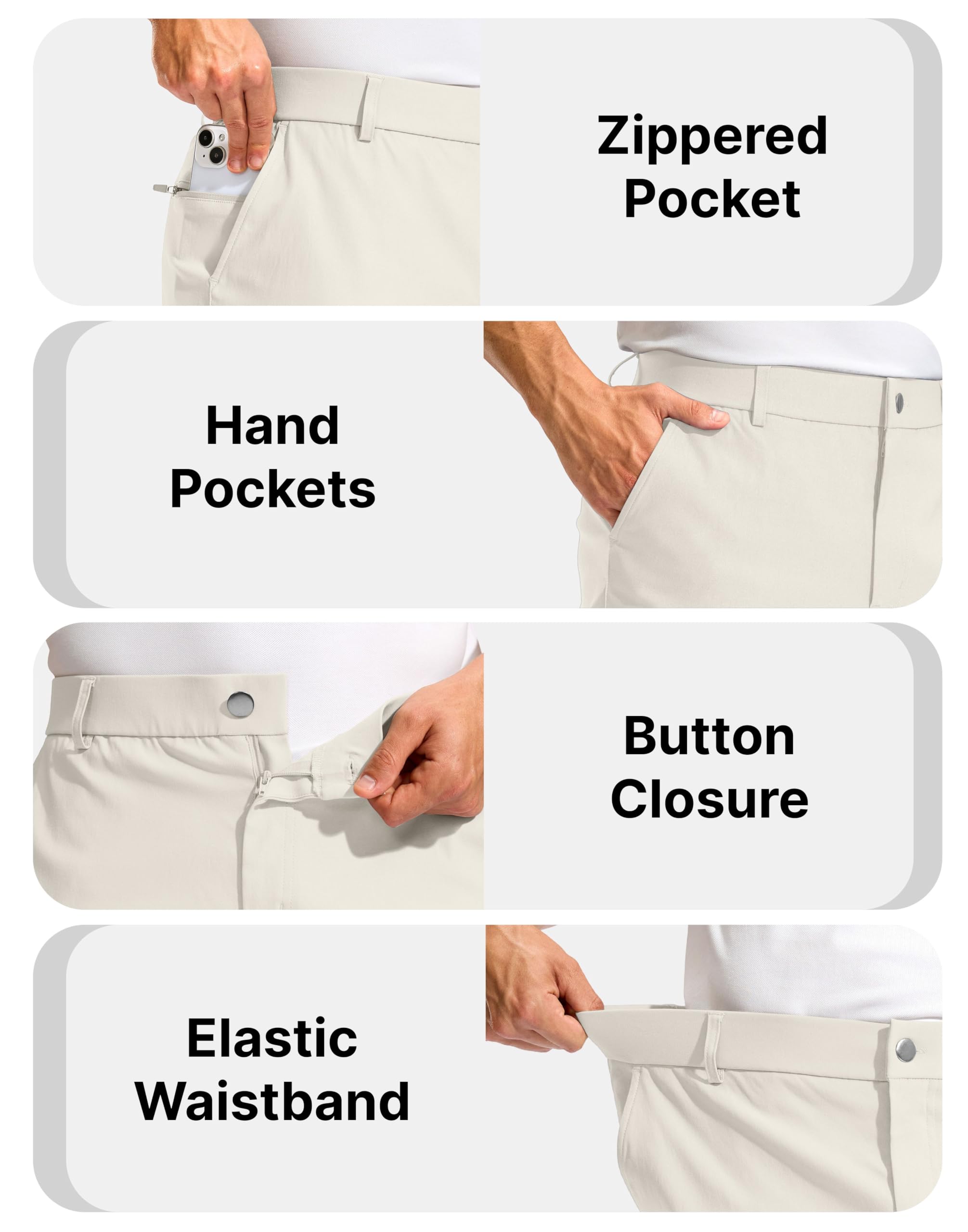 Pudolla men's golf shorts 9-inch inseam in beige designed for relaxed course movement.
