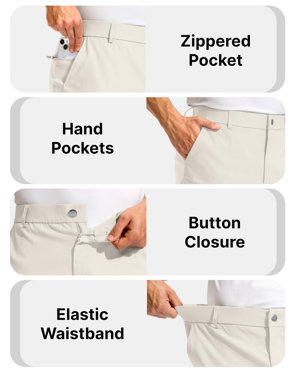 Pudolla men's golf shorts 9-inch inseam in beige designed for relaxed course movement.