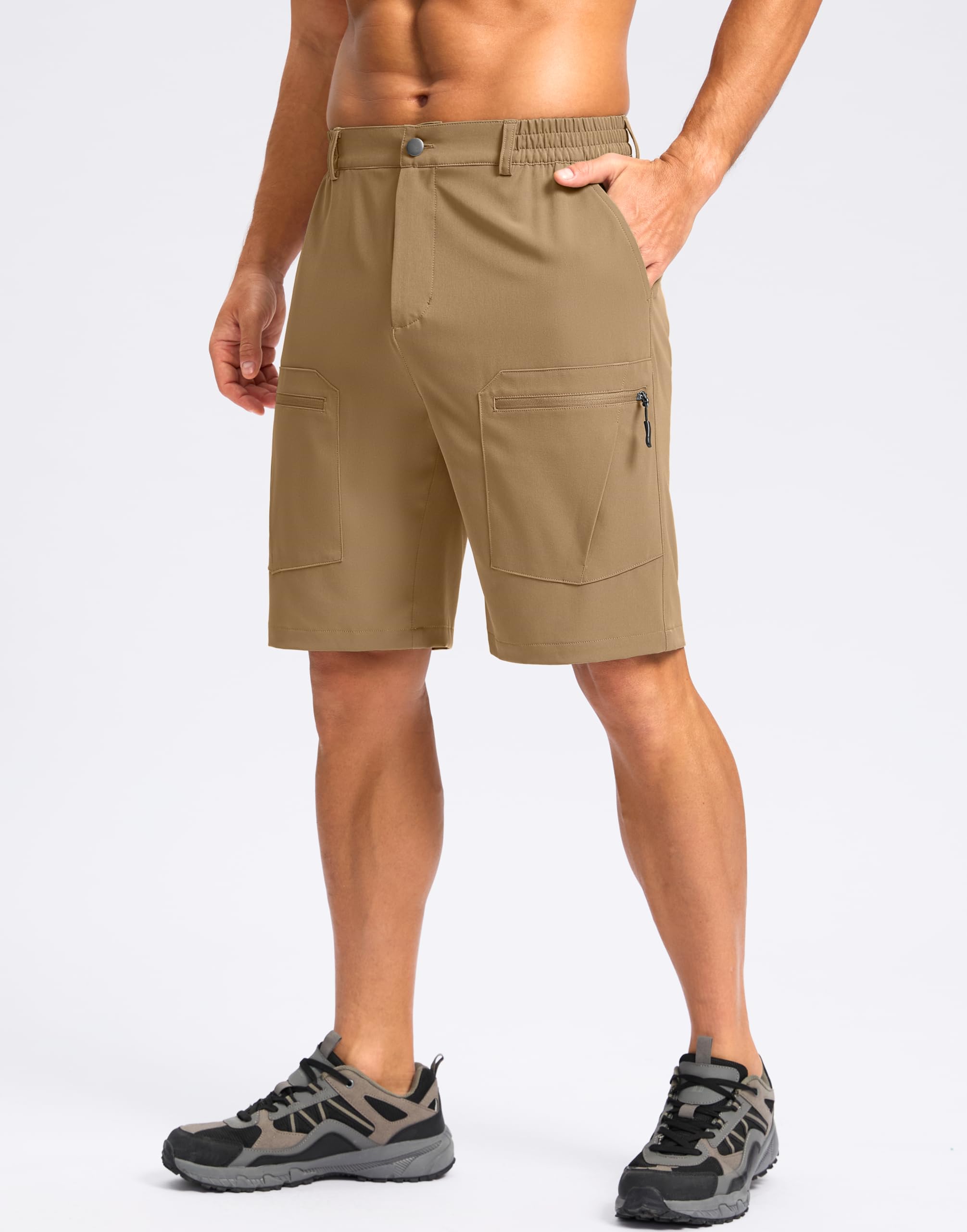 Pudolla shorts side view emphasizes stretch fabric for unrestricted movement.