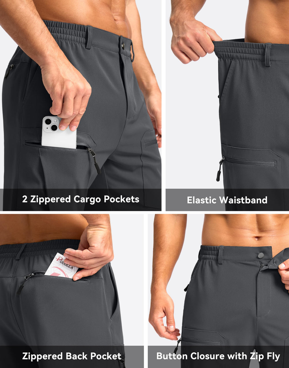 Pudolla men's hiking cargo shorts elastic waistband demonstrating adjustable, comfortable fit