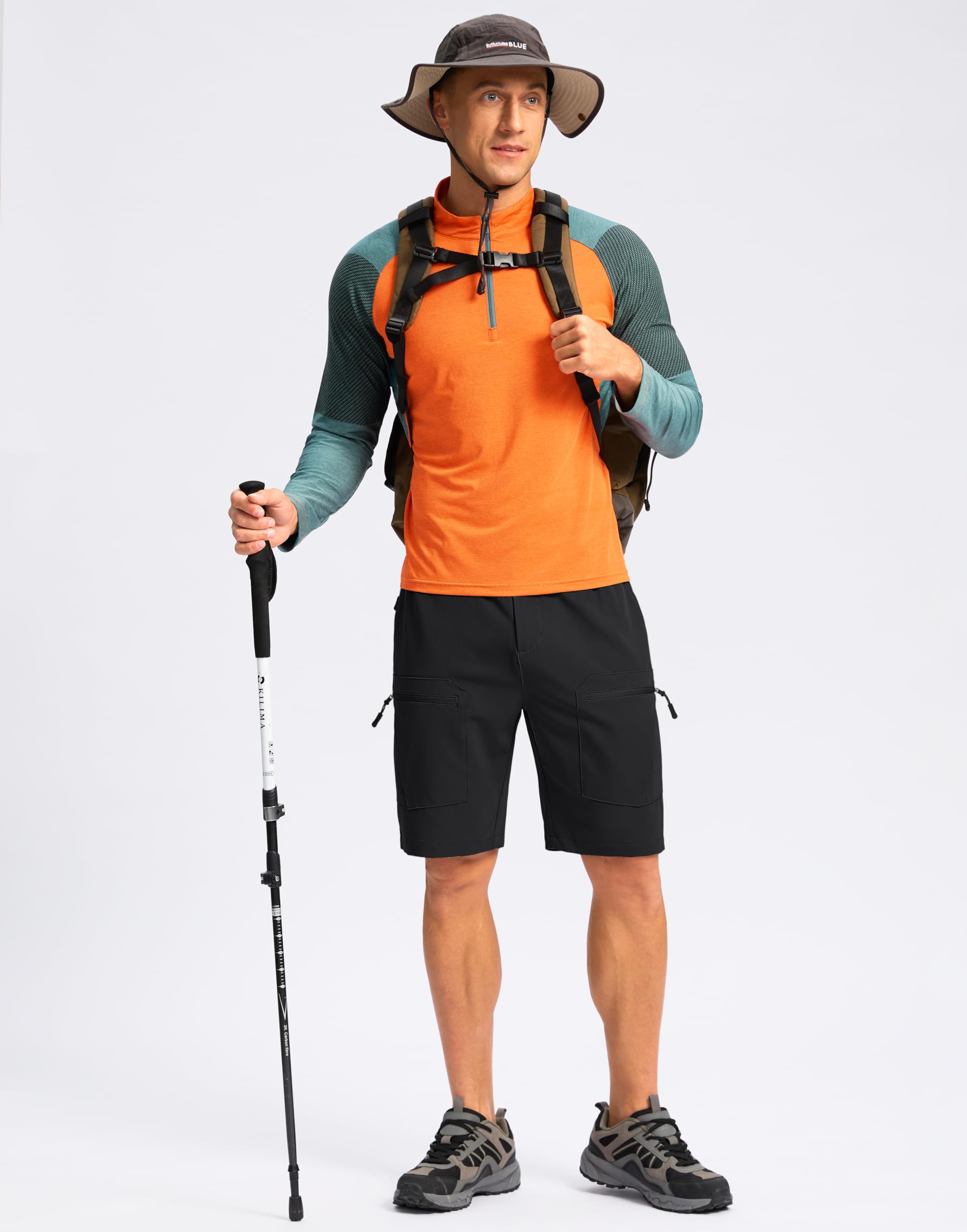 Pudolla men's hiking shorts side zipper pockets demonstrate quick-access organization during hikes.