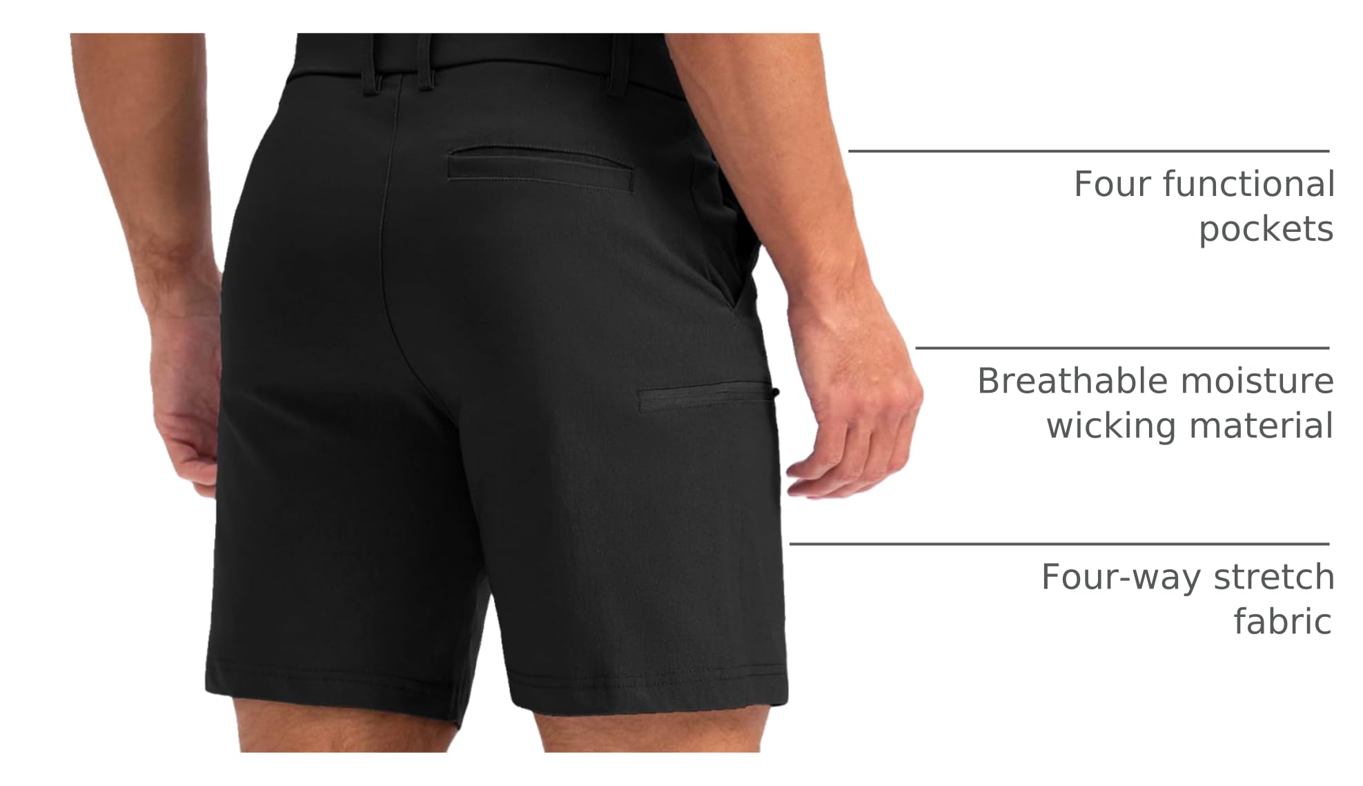 Pudolla shorts four-pocket design front view showing accessible storage for essentials.