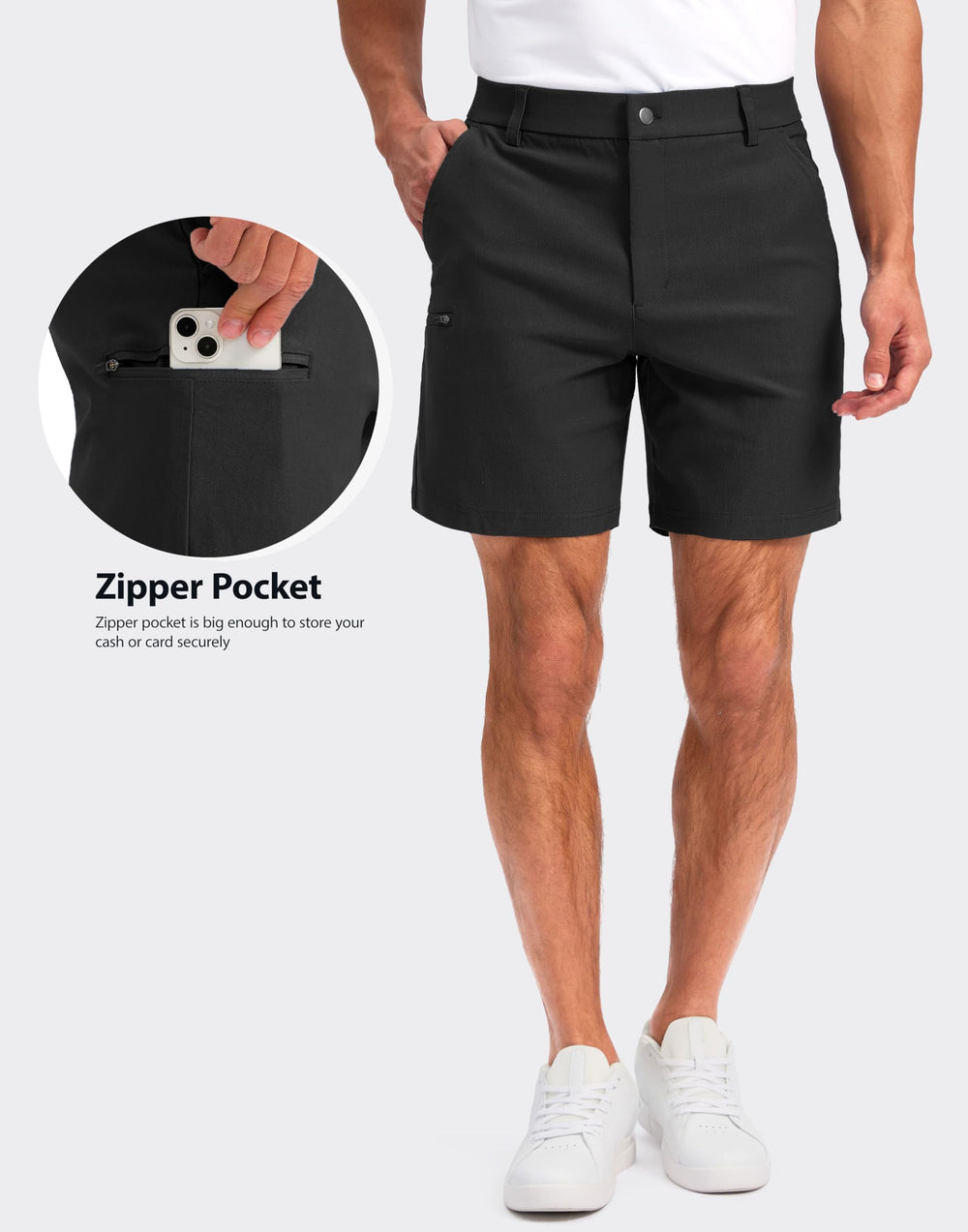 Pudolla shorts quick-dry lightweight material active shot illustrating all-day ease.