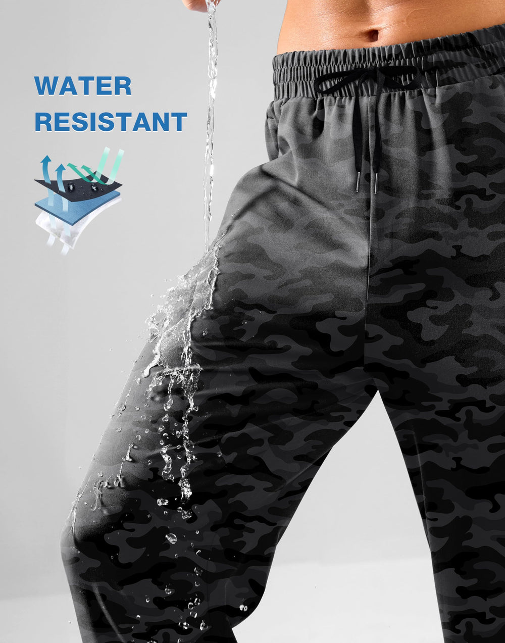 Pudolla men's sweatpants black camo design for versatile workouts.