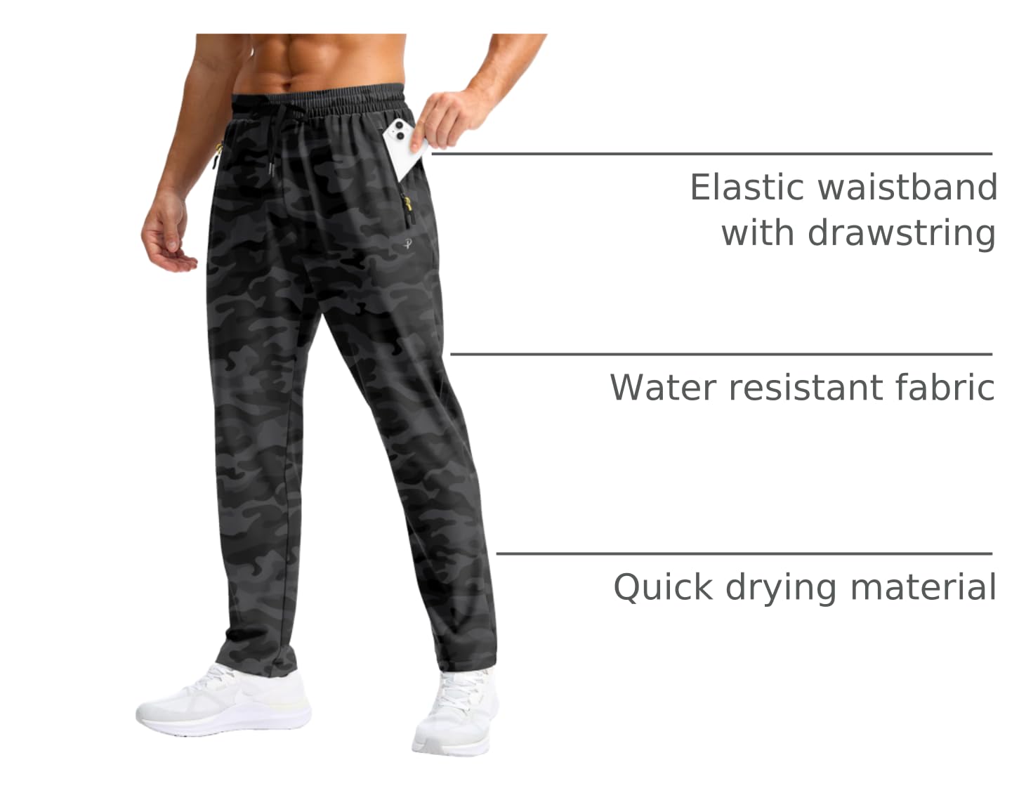 Pudolla men's sweatpants elastic drawstring waist for adjustable, comfortable fit.