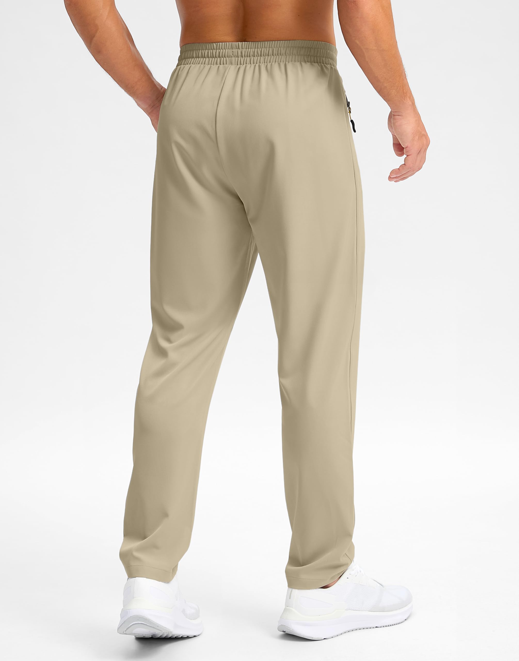 Pudolla pants back view reveals relaxed fit and secure pocket access.