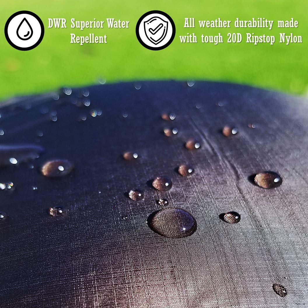 Puffer Wolf weatherproof nylon blanket with DWR stands up to wind and rain.