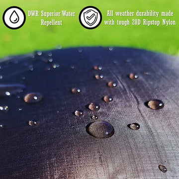 Puffer Wolf weatherproof nylon blanket with DWR stands up to wind and rain.