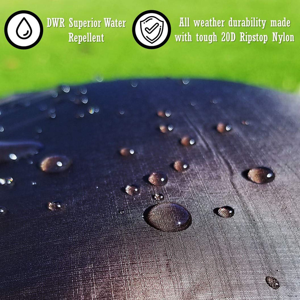Puffer Wolf weatherproof nylon blanket with DWR stands up to wind and rain.