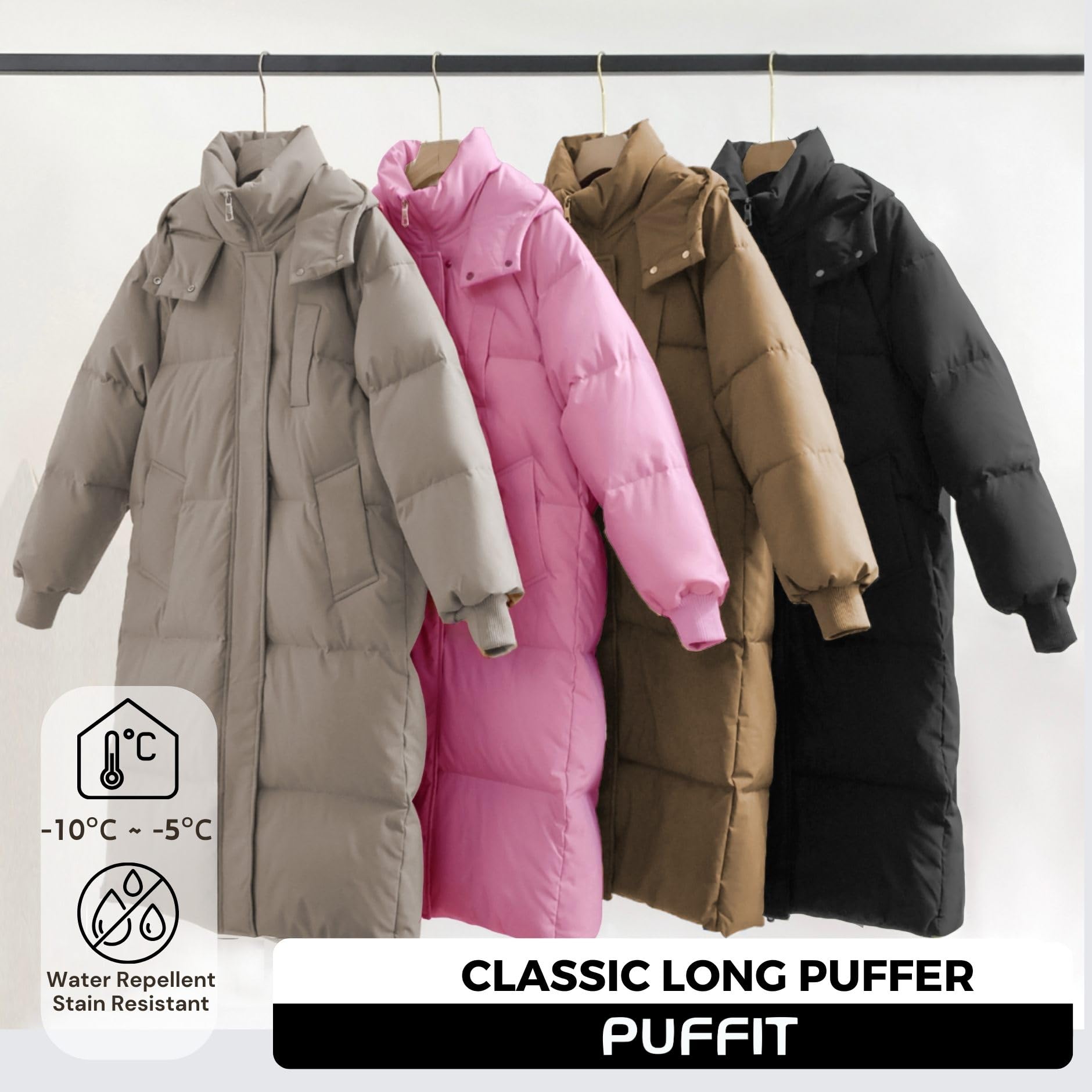 PUFFIT knee-length warmth design provides thigh coverage in cold days
