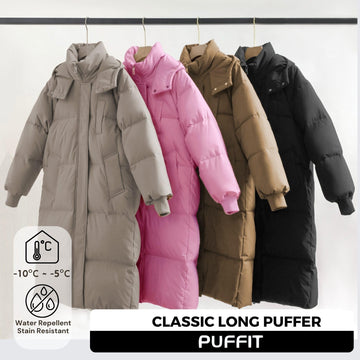 PUFFIT knee-length warmth design provides thigh coverage in cold days