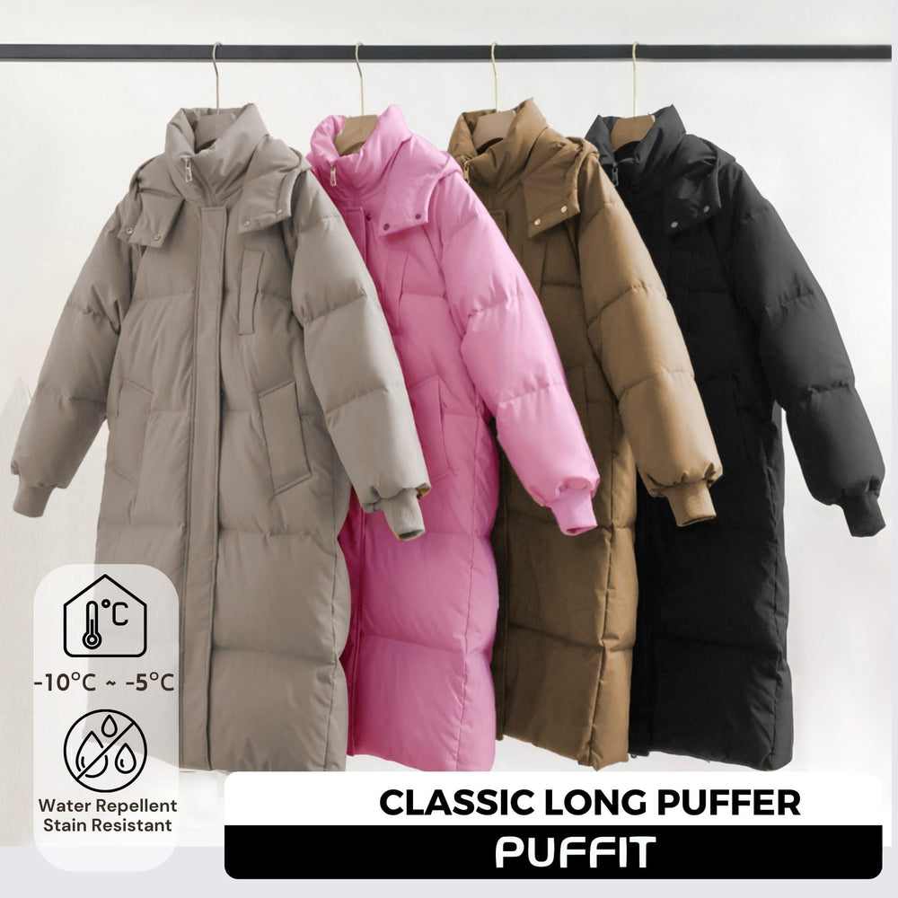 PUFFIT knee-length warmth design provides thigh coverage in cold days