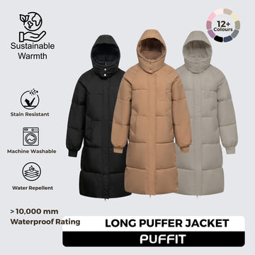 PUFFIT windproof cuffs illustrated for a snug fit against cold gusts
