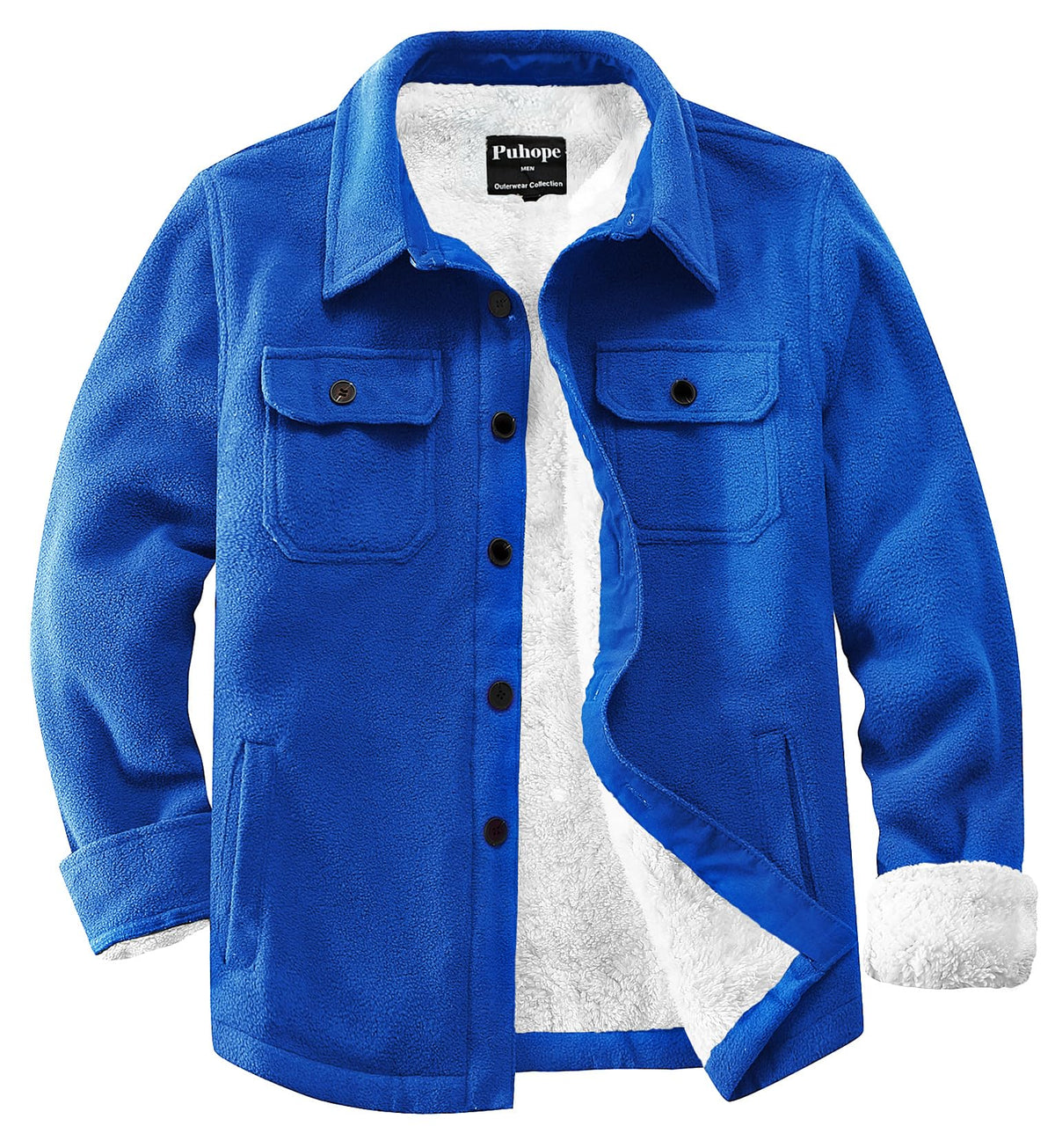 Puhope men's polar fleece shirt jacket front view shows versatile warmth for daily wear.