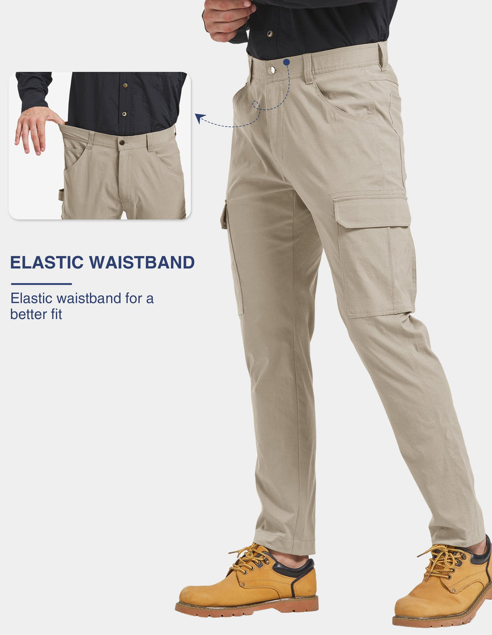 PULI cargo pants stone color fabric suited for outdoor use.