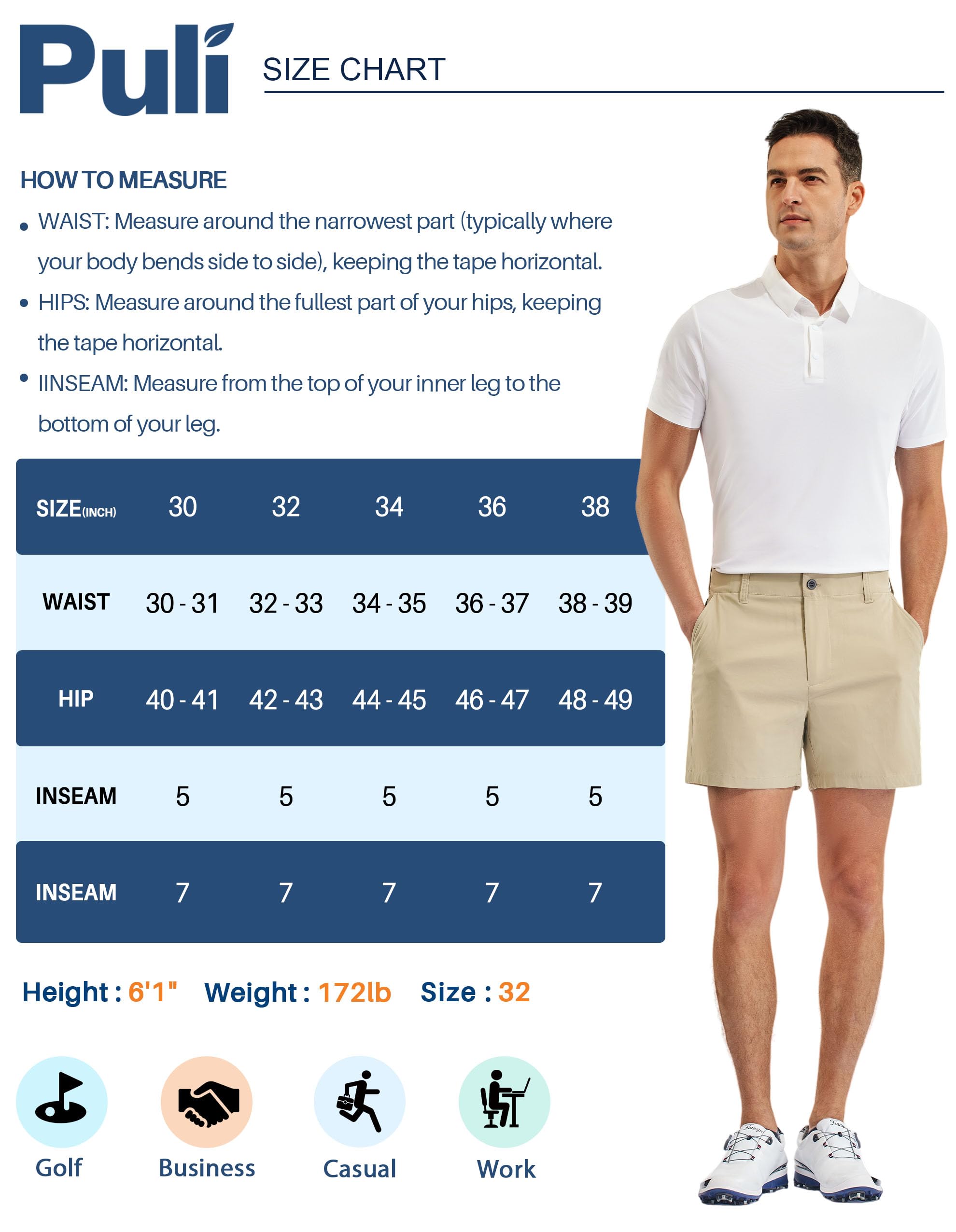 PULI golf shorts UPF50 close-up signals sun protection for sunny rounds