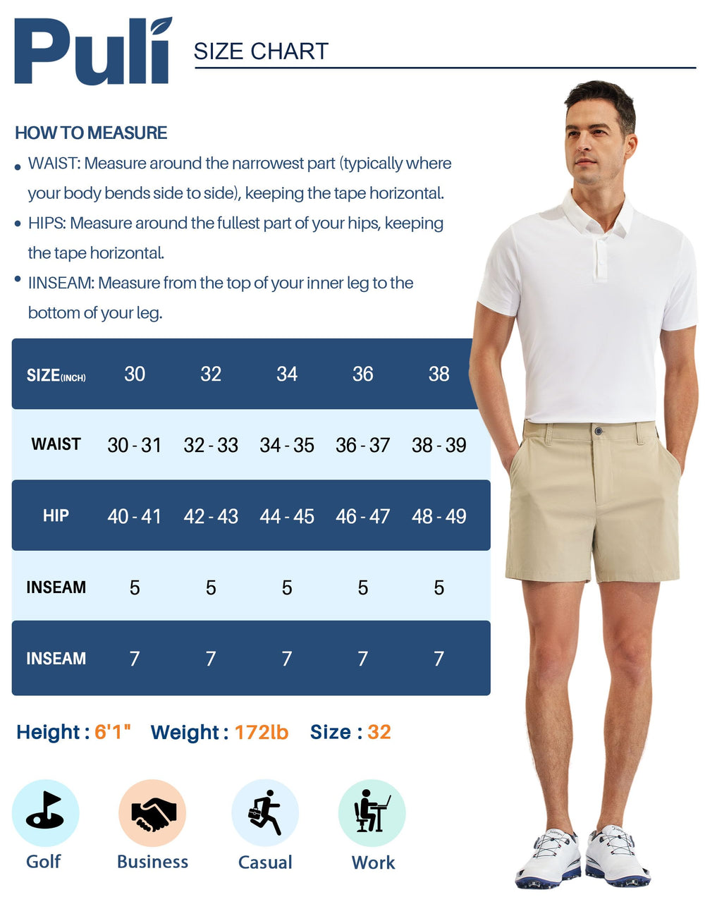 PULI golf shorts UPF50 close-up signals sun protection for sunny rounds