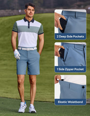 PULI shorts pocket layout front view highlights secure storage for phones and golf balls.