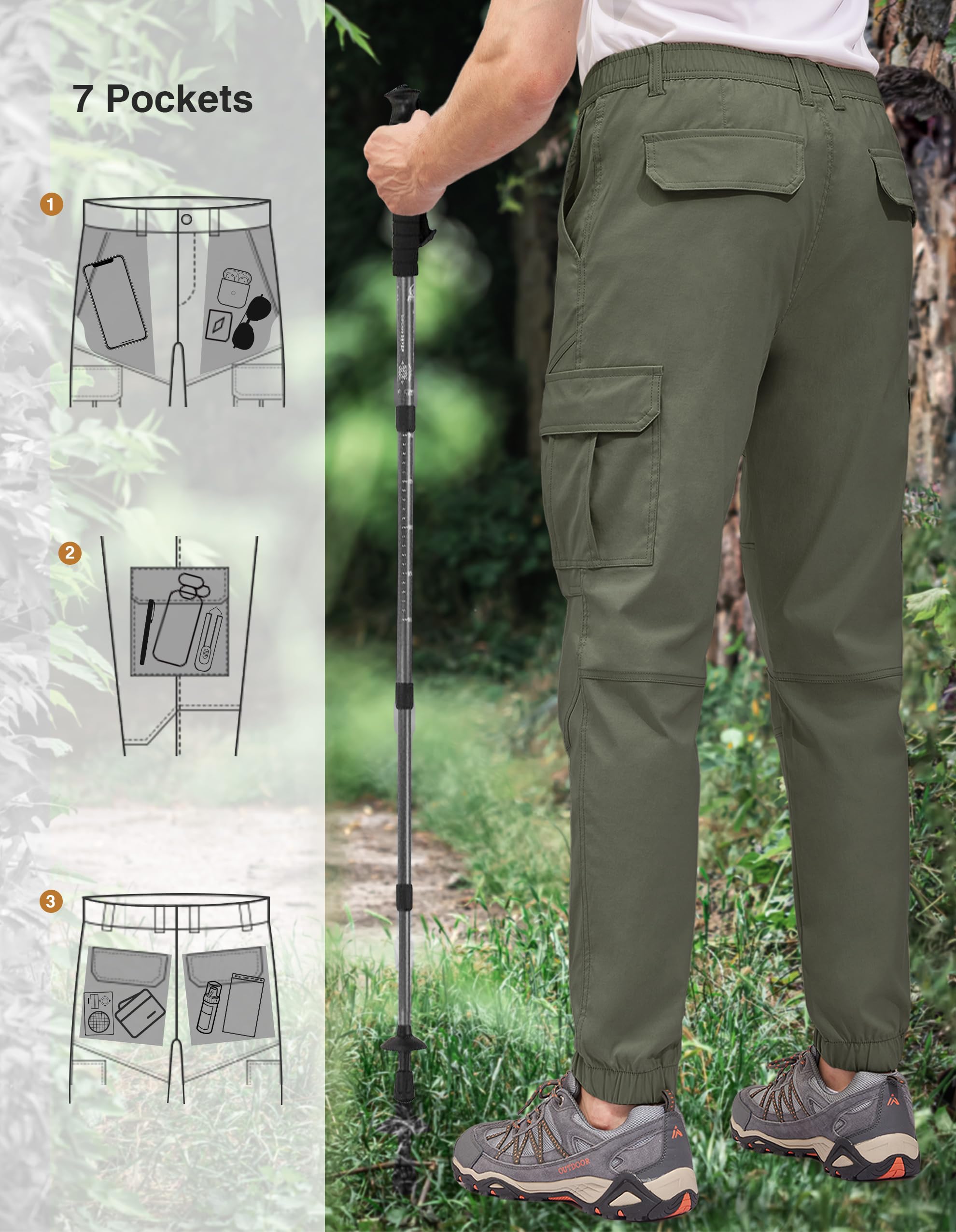 PULI hiking pants hidden phone pocket shown for secure on-trail storage.