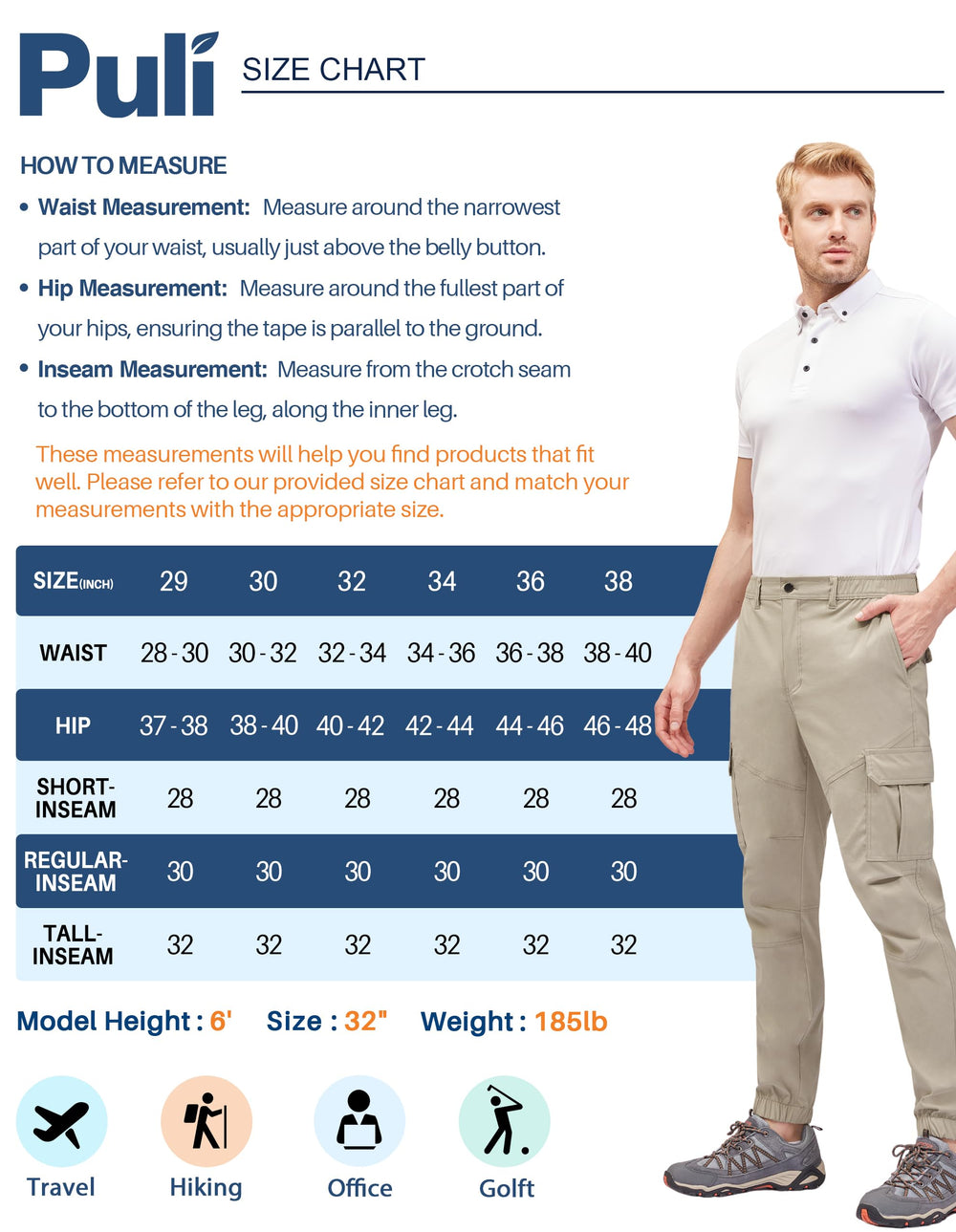 PULI men's hiking pants easy-care fabric resists wrinkles for quick packing.
