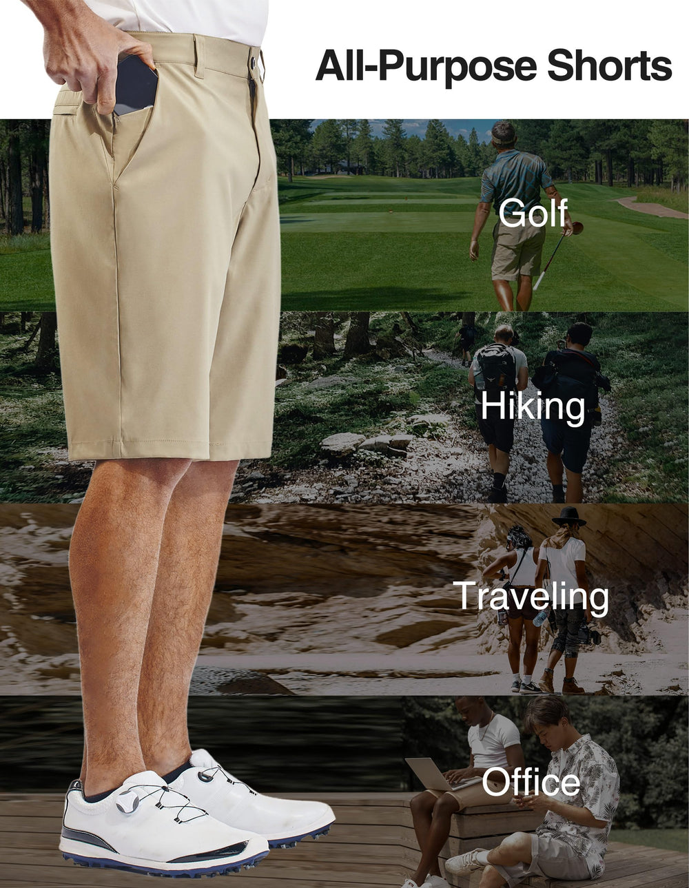 PULI hiking shorts 12inch inseam emphasizing mobility and knee-friendly coverage.