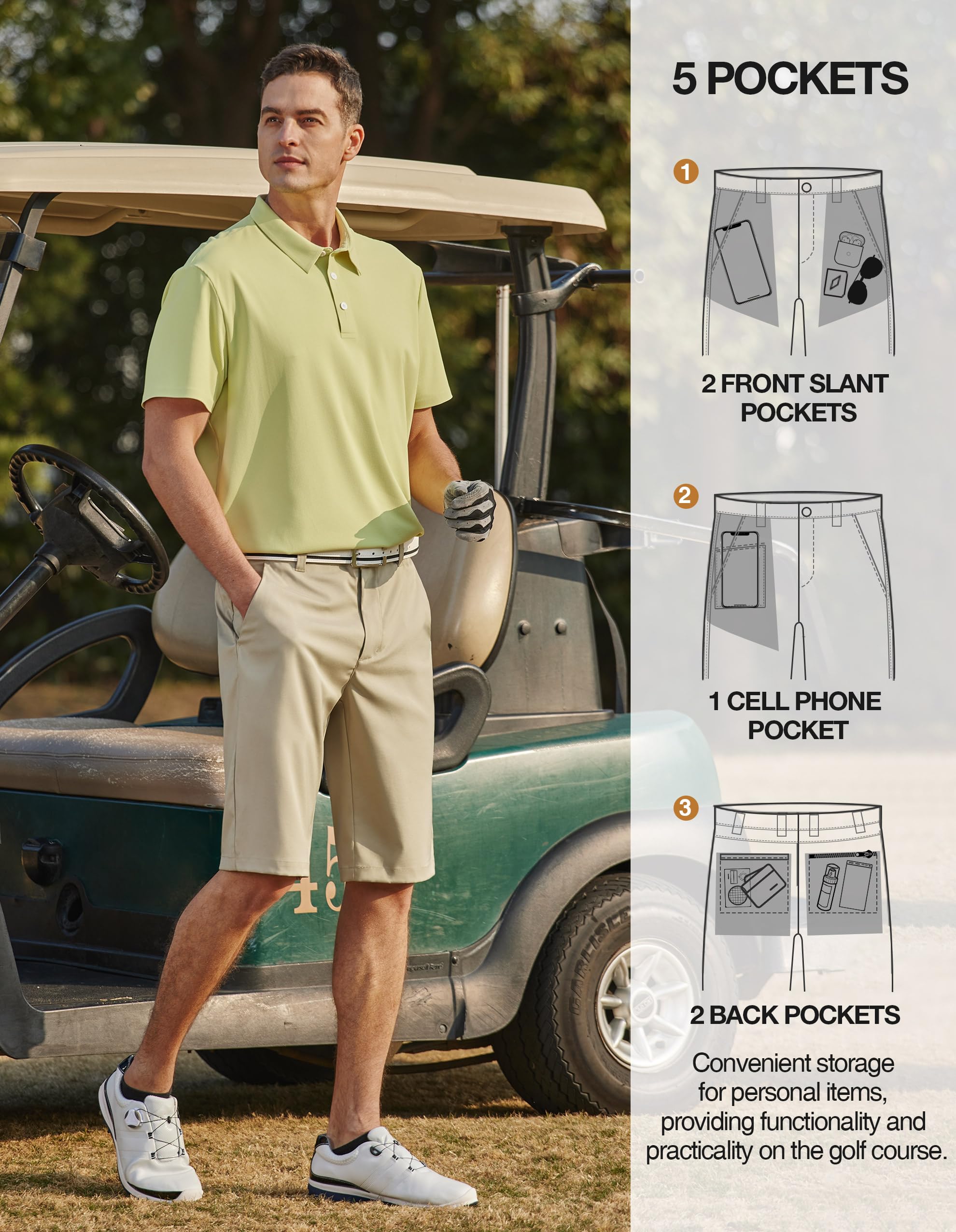 PULI hiking shorts pocket detail with five-pocket layout for secure storage.