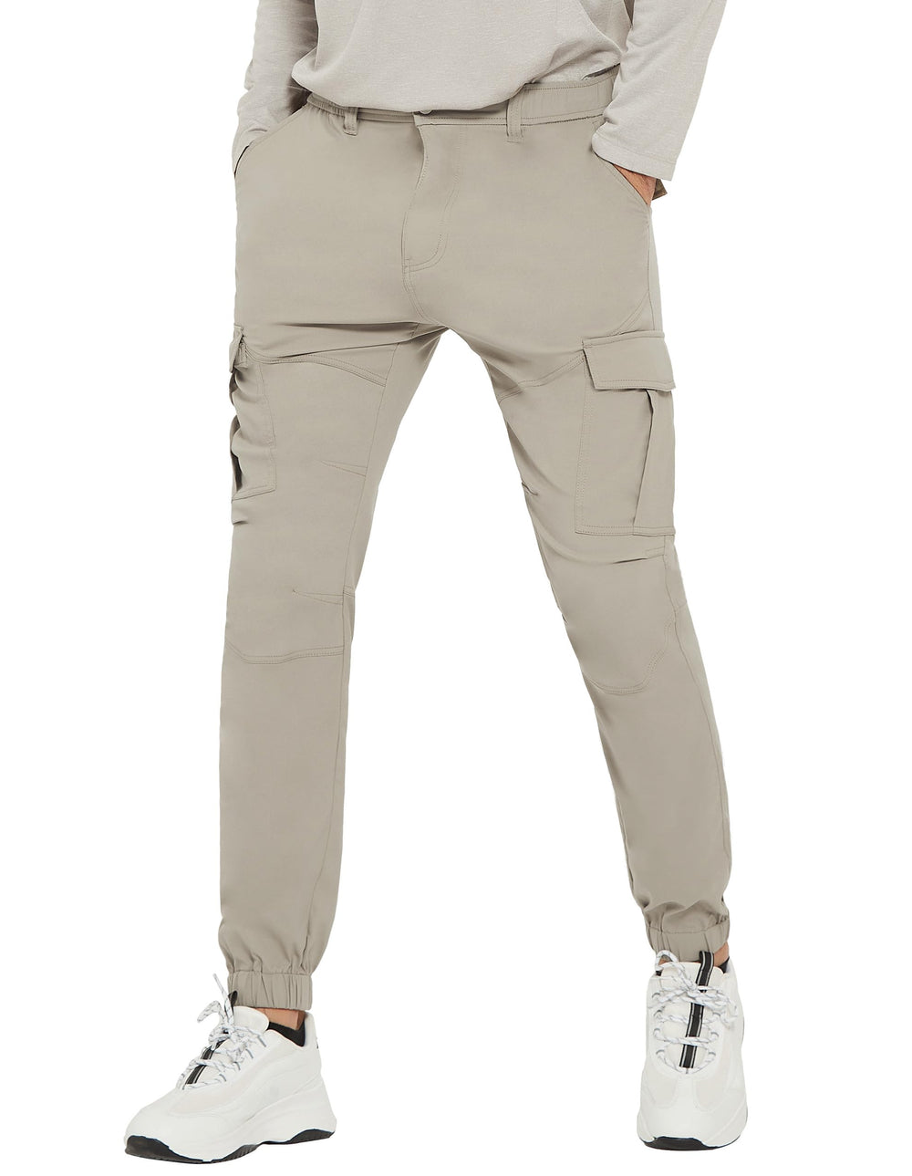 PULI men's slim fit hiking pants front view in stone for outdoor comfort