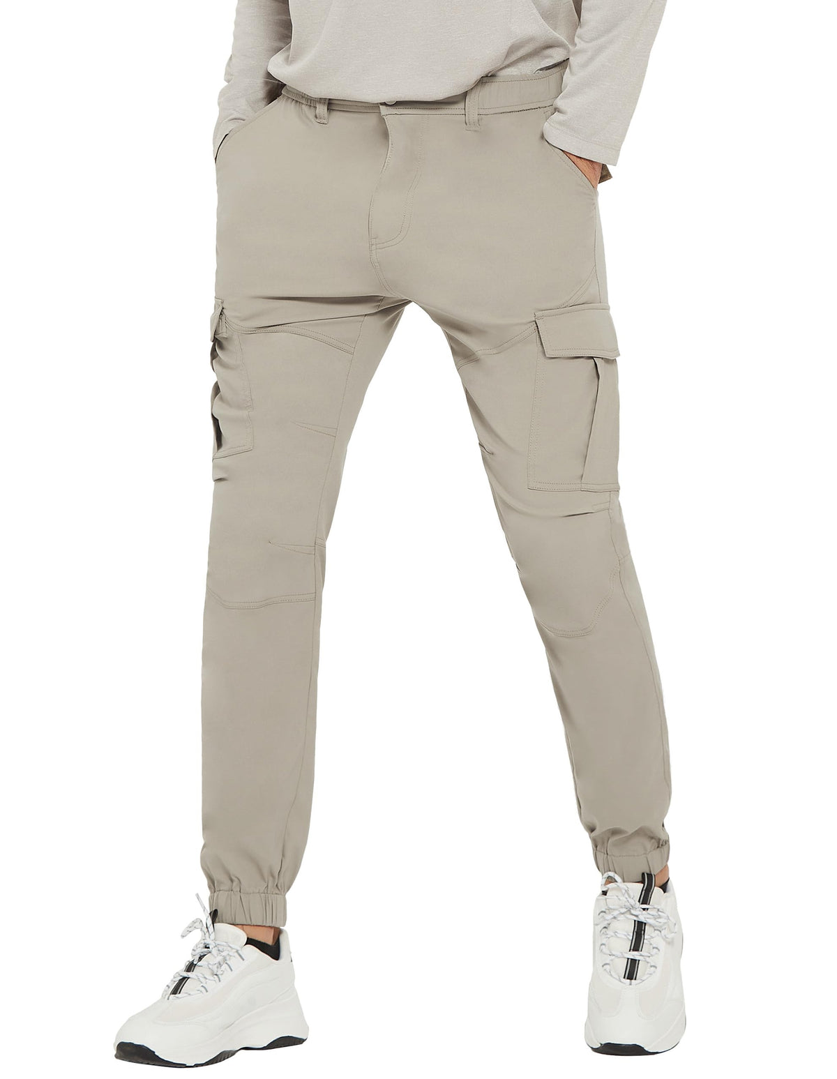 PULI men's slim fit hiking pants front view in stone for outdoor comfort