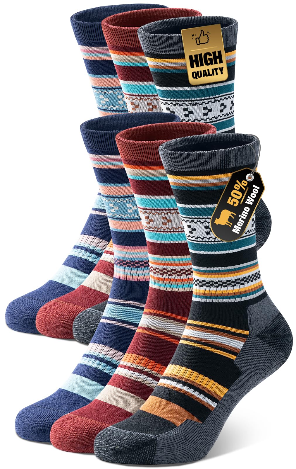 PULIO Merino Wool Socks 3-Pack front view delivers cozy warmth for cold days.