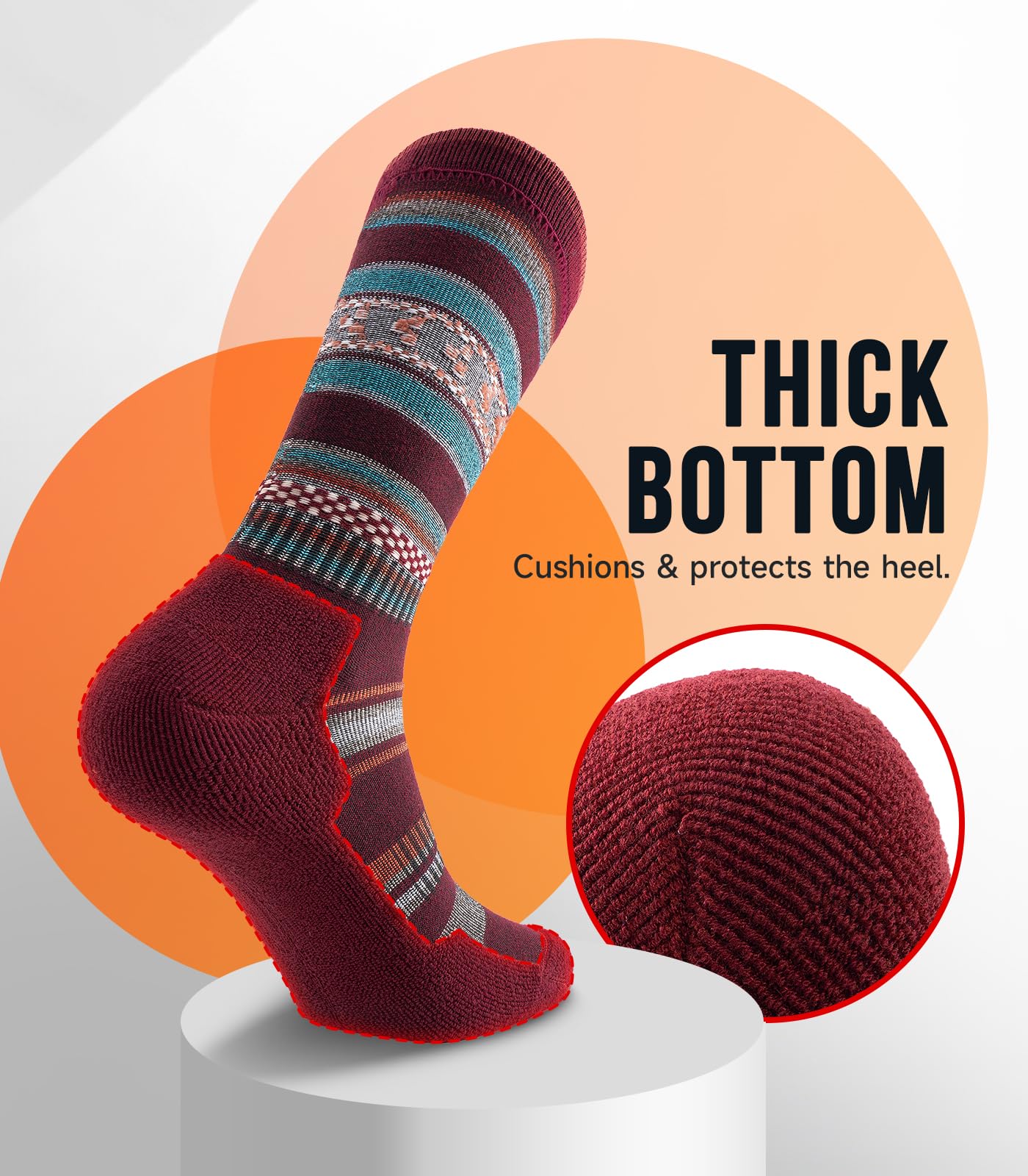 PULIOU Merino socks seamless-knit image emphasizing reduced friction