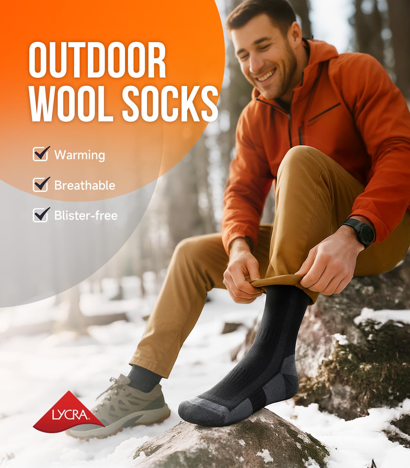Puliou Merino Wool Hiking Socks seamless-knit design reduces friction.