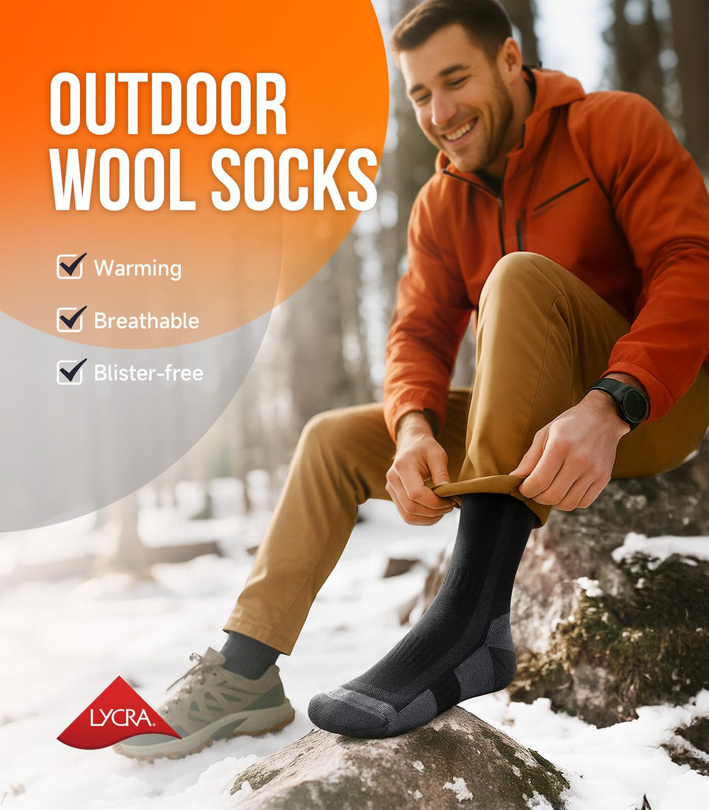 Puliou Merino Wool Hiking Socks seamless-knit design reduces friction.