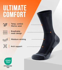 Puliou Merino Wool Hiking Socks three-pack laid out for outdoor wear.