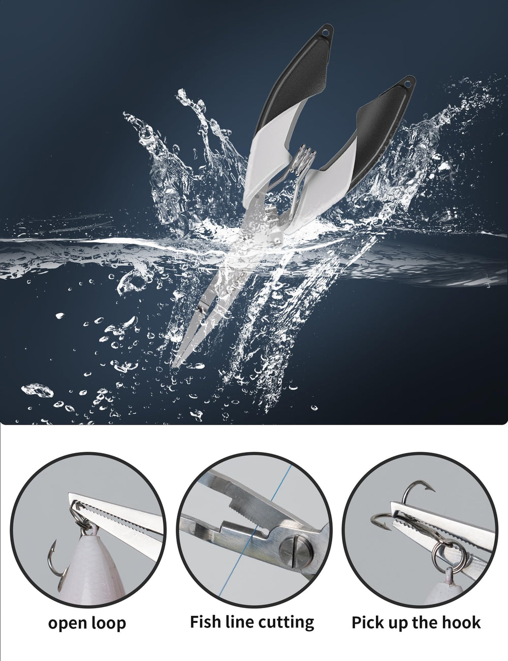 Braid line cutter feature and cutting edge on Split Ring Pliers