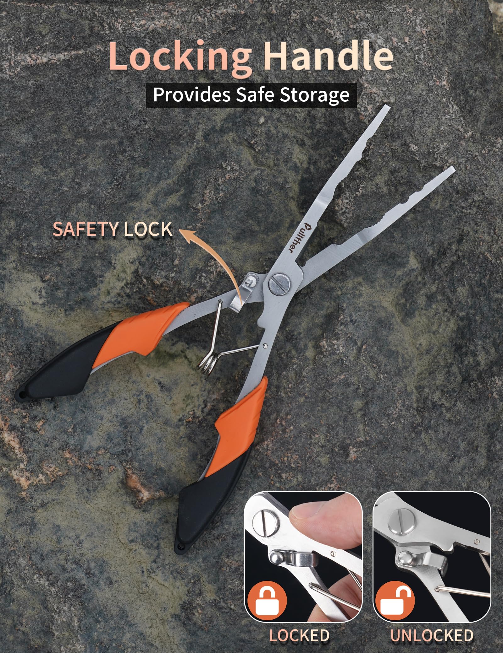 Stainless steel fishing tools close-up