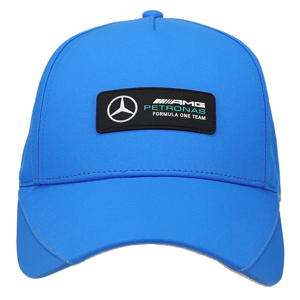 PUMA Mercedes AMG Petronas F1 Hat Blue, side view, pairs with everyday outfits.