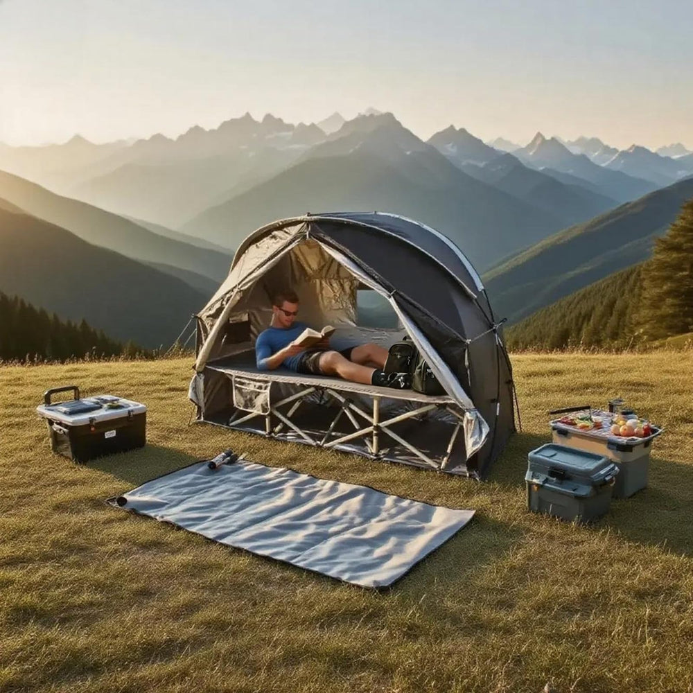 Pumbba cot tent designed to fit 78 by 31 inch standard beds