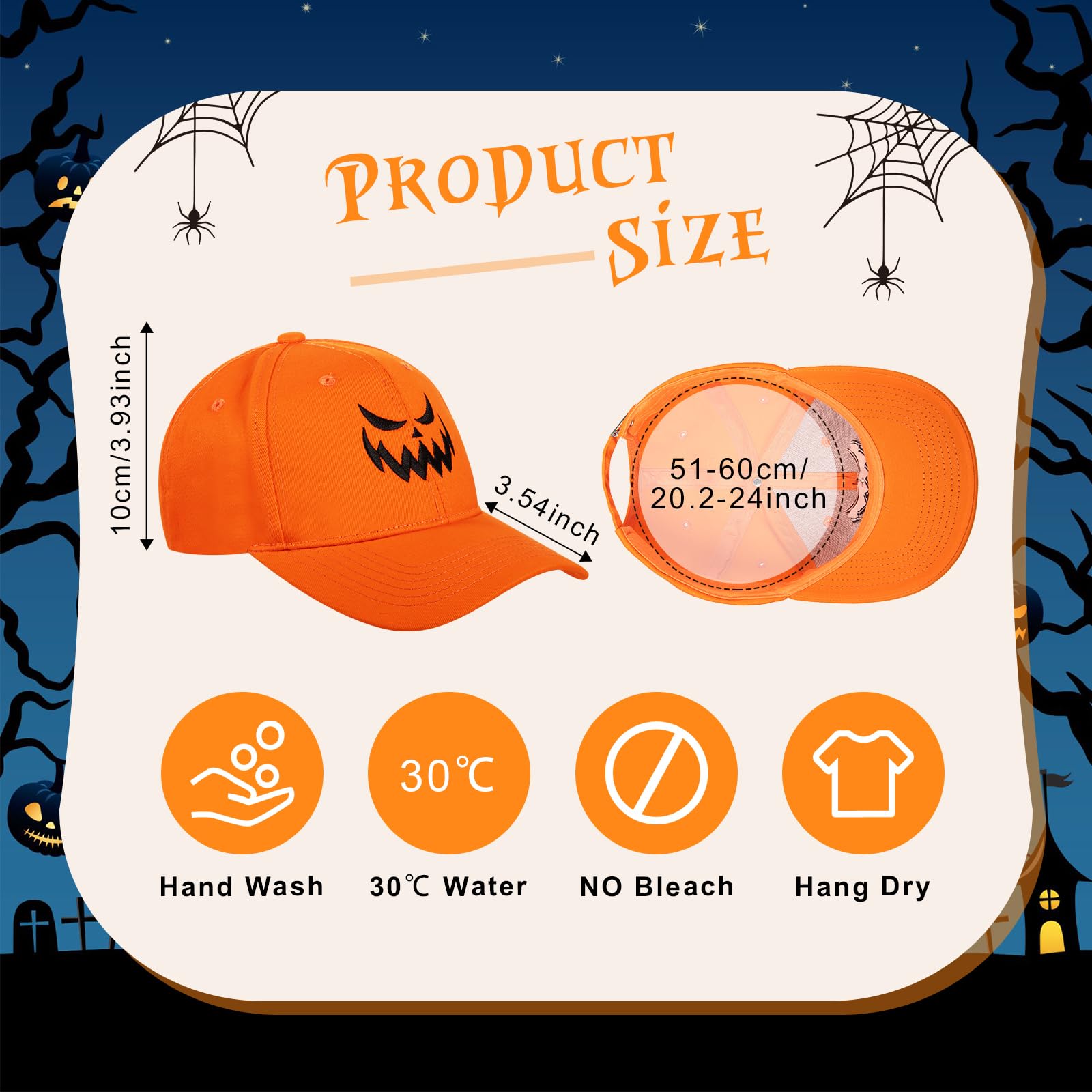 Orange pumpkin cap showing adjustable back strap - back view
