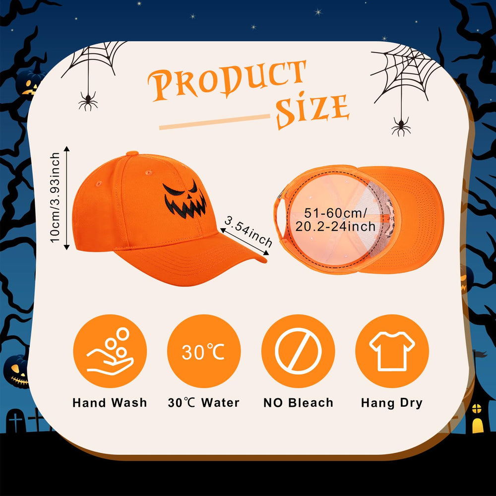 Orange pumpkin cap showing adjustable back strap - back view