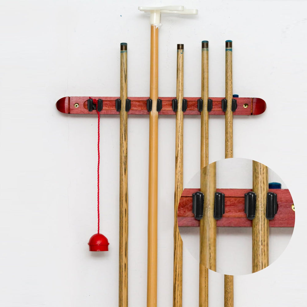 Clips mounted on a rack to hold multiple fishing rods and cues
