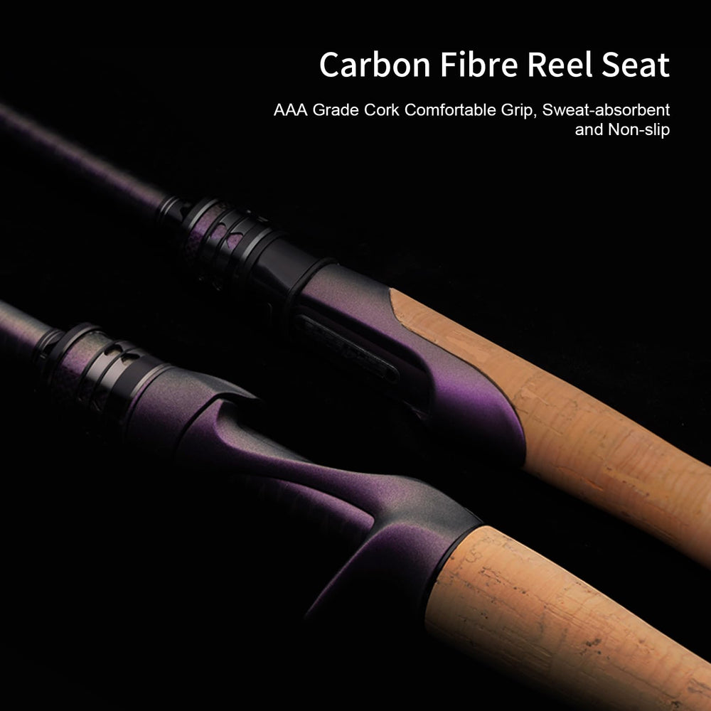 PureLure Acuteviolet segmented cork handle for secure, sweat-resistant grip.