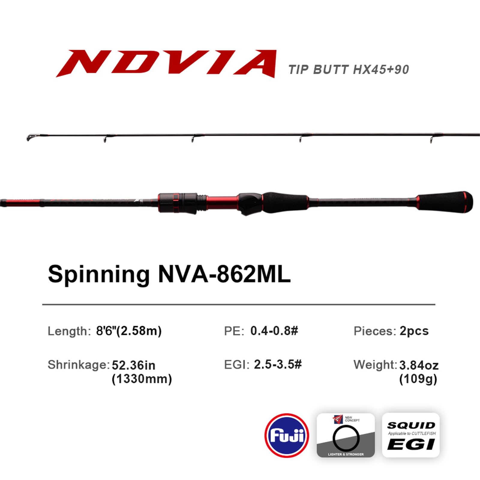 PureLure egi squid jigging rod demonstrates light weight and highly sensitive tip
