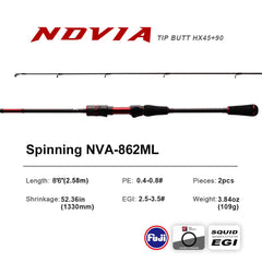 PureLure egi squid jigging rod demonstrates light weight and highly sensitive tip