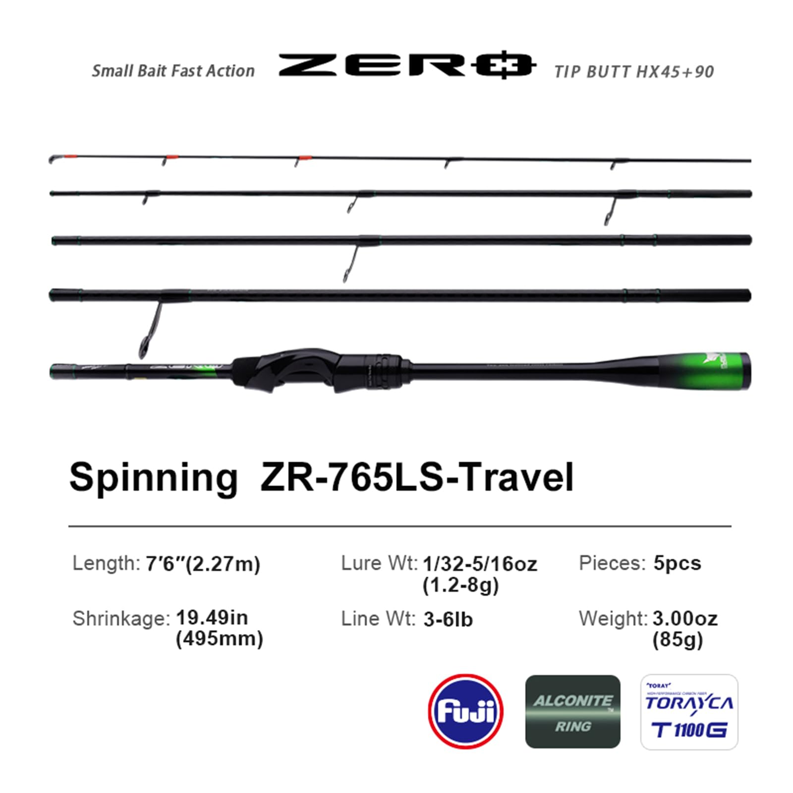 Pure Lure Zero 7'6'' spinning rod with sensitive carbon tip for bite detection