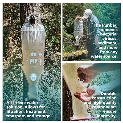 Puribag compact water filter pack; portable system for backpacking and emergencies