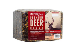 Purina water-resistant premium deer feed block close-up showing energy nugget that deer prefer